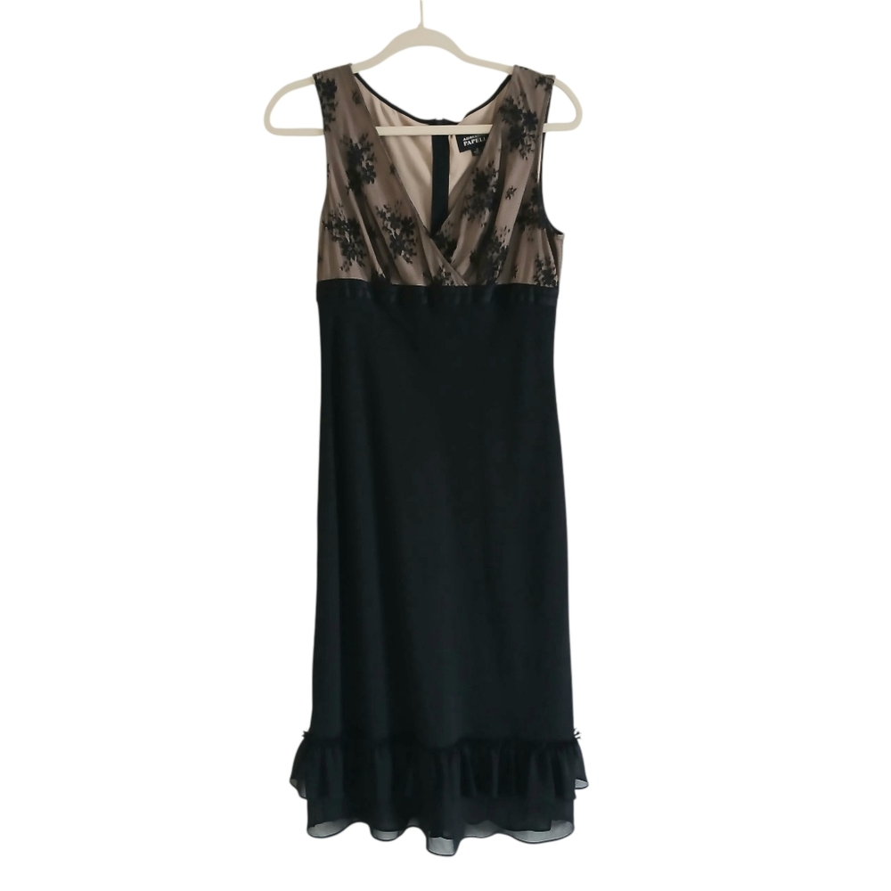 Adrianna Papell Beaded Lace Babydoll Y2K Dress Women's 10 Black Nude Whimsigoth